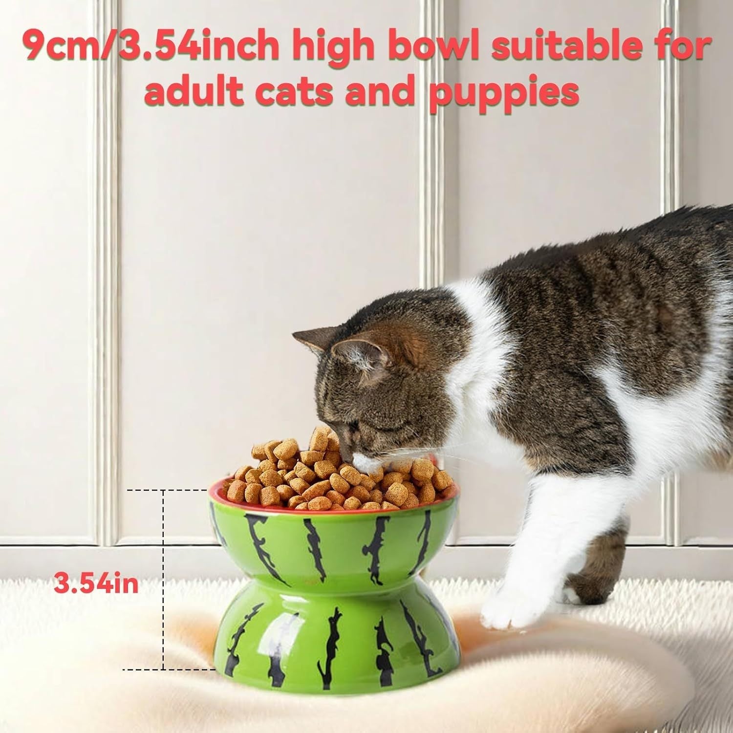 JMT-238346 Elevated Ceramic Cat Bowl with Tilted Design for Comfortable Feeding - Ideal for Cats and Small Dogs