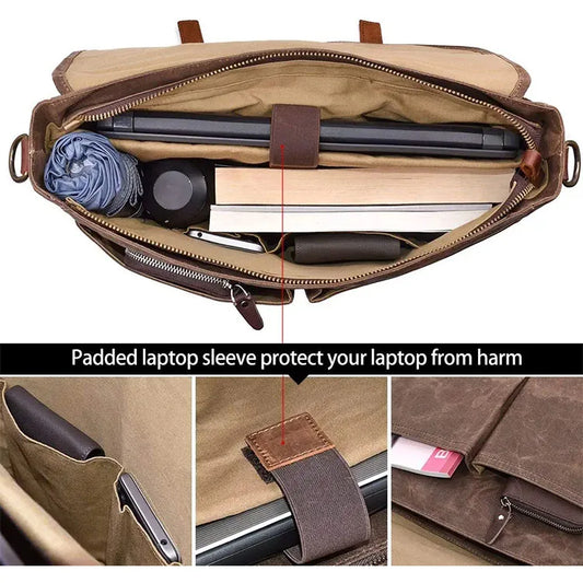 JMT-238346 Vintage 15.6 Inch Genuine Leather Waterproof Laptop Briefcase for Travel and Business