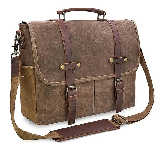JMT-238346 Vintage 15.6 Inch Genuine Leather Waterproof Laptop Briefcase for Travel and Business