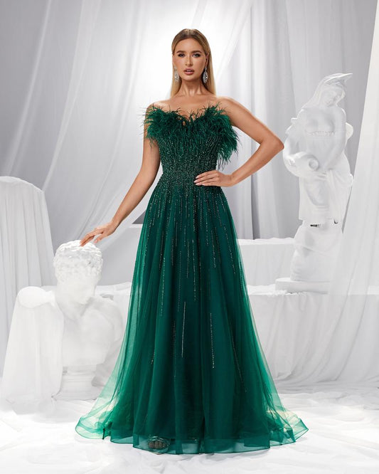 JMT-238602 Elegant Green Evening Gown for Women - Model SH0187