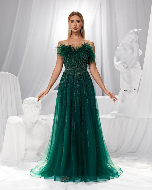 JMT-238602 Elegant Green Evening Gown for Women - Model SH0187