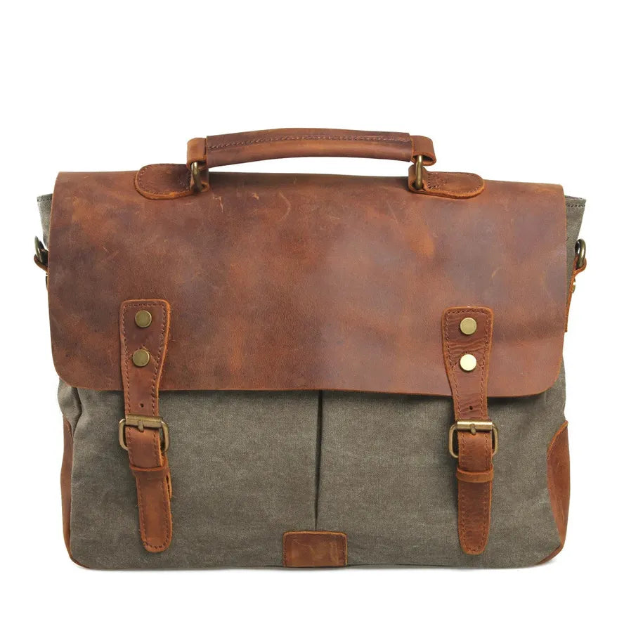 JMT-238922 Retro Canvas Cowhide Crossbody Messenger Bag for Business and Travel with Laptop Compartment