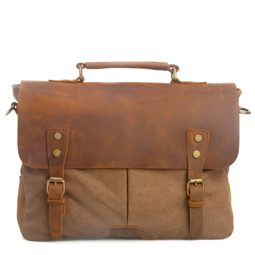 JMT-238922 Retro Canvas Cowhide Crossbody Messenger Bag for Business and Travel with Laptop Compartment