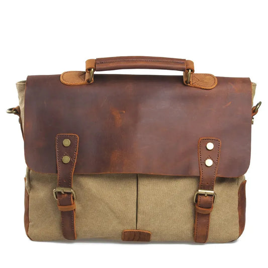 JMT-238922 Retro Canvas Cowhide Crossbody Messenger Bag for Business and Travel with Laptop Compartment