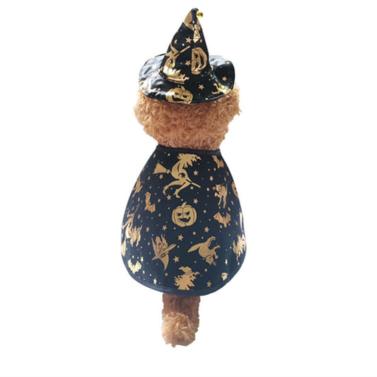 JMT-239306 Pet Halloween Wizard Cloak and Hat Set - Polyester Costume for Small to Large Pets
