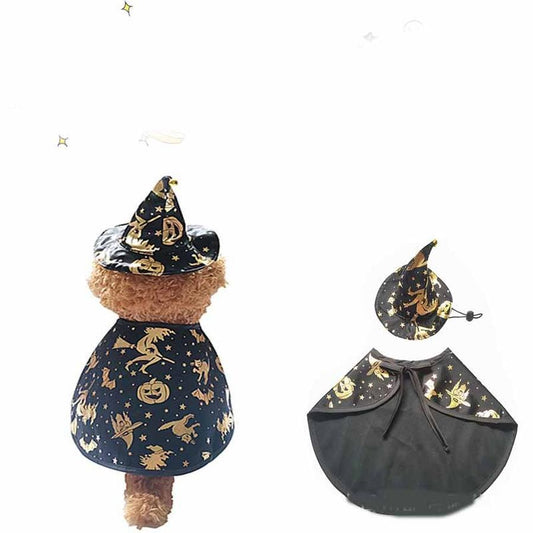 JMT-239306 Pet Halloween Wizard Cloak and Hat Set - Polyester Costume for Small to Large Pets