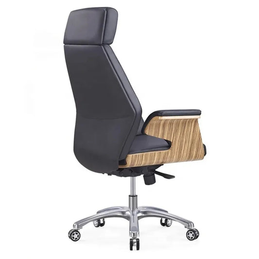 JMT-239434 Antique Style Black Wood Swivel Office Chair with PU Leather Seat and Casters - Model A15-01