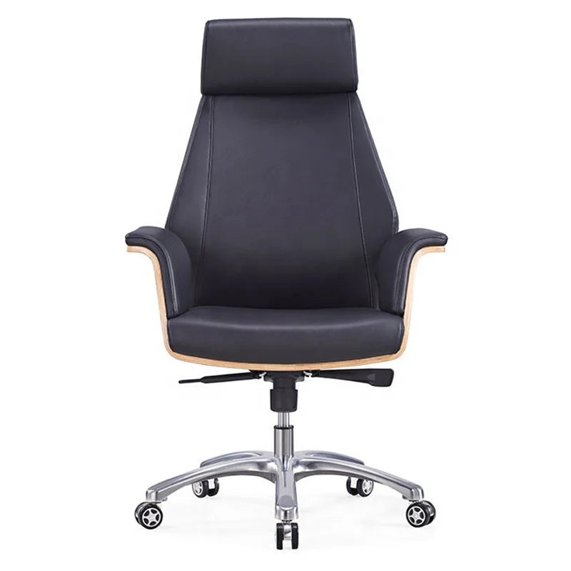 JMT-239434 Antique Style Black Wood Swivel Office Chair with PU Leather Seat and Casters - Model A15-01