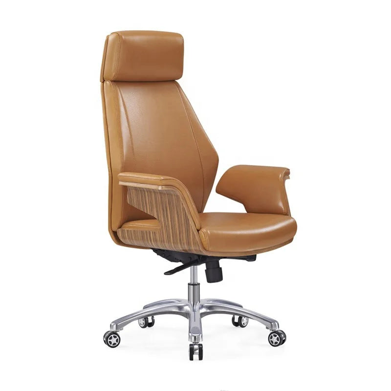 JMT-239434 Antique Style Black Wood Swivel Office Chair with PU Leather Seat and Casters - Model A15-01