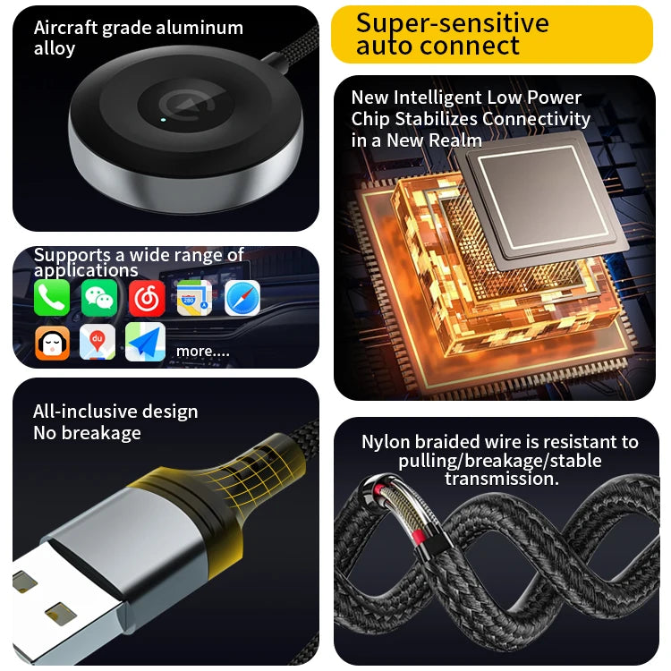 JMT-240330 Wireless CarPlay Adapter for iPhone and Android - Convert Wired to Wireless Connectivity