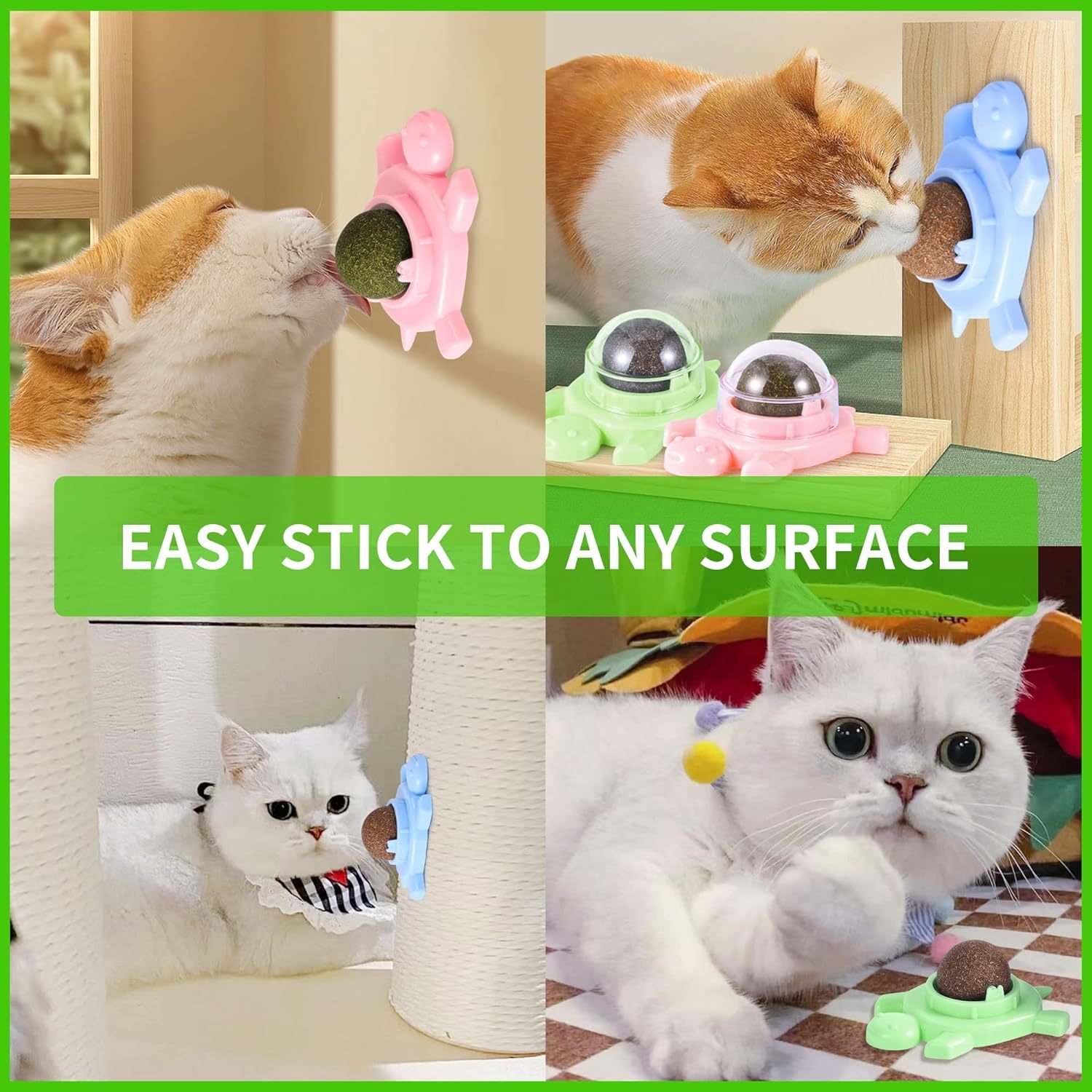 JMT-240650 Organic Silvervine Catnip Ball for Indoor Cats - Edible Cat Toy, 360-Degree Rotating Mint Flavor, Non-Damaging Wall Adhesive