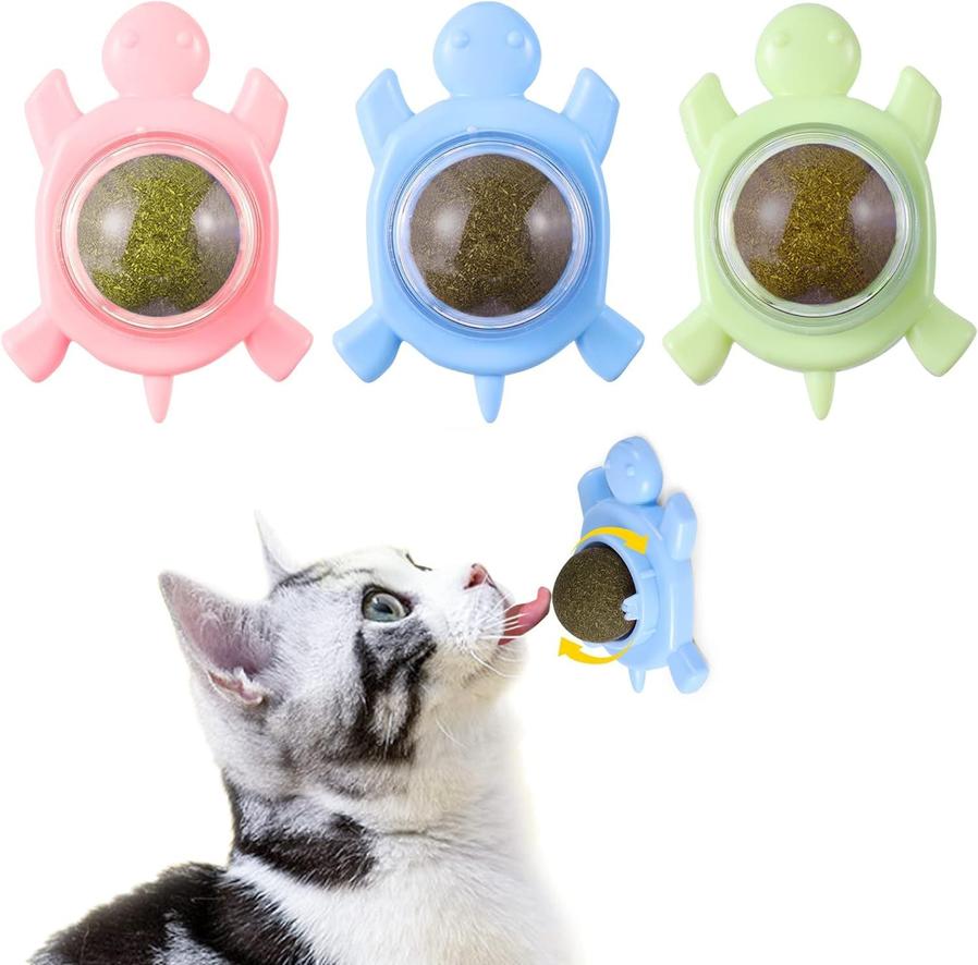 JMT-240650 Organic Silvervine Catnip Ball for Indoor Cats - Edible Cat Toy, 360-Degree Rotating Mint Flavor, Non-Damaging Wall Adhesive