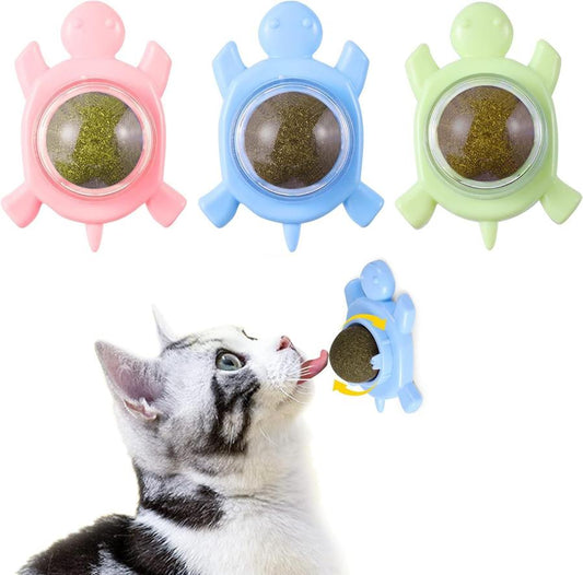 JMT-240650 Organic Silvervine Catnip Ball for Indoor Cats - Edible Cat Toy, 360-Degree Rotating Mint Flavor, Non-Damaging Wall Adhesive