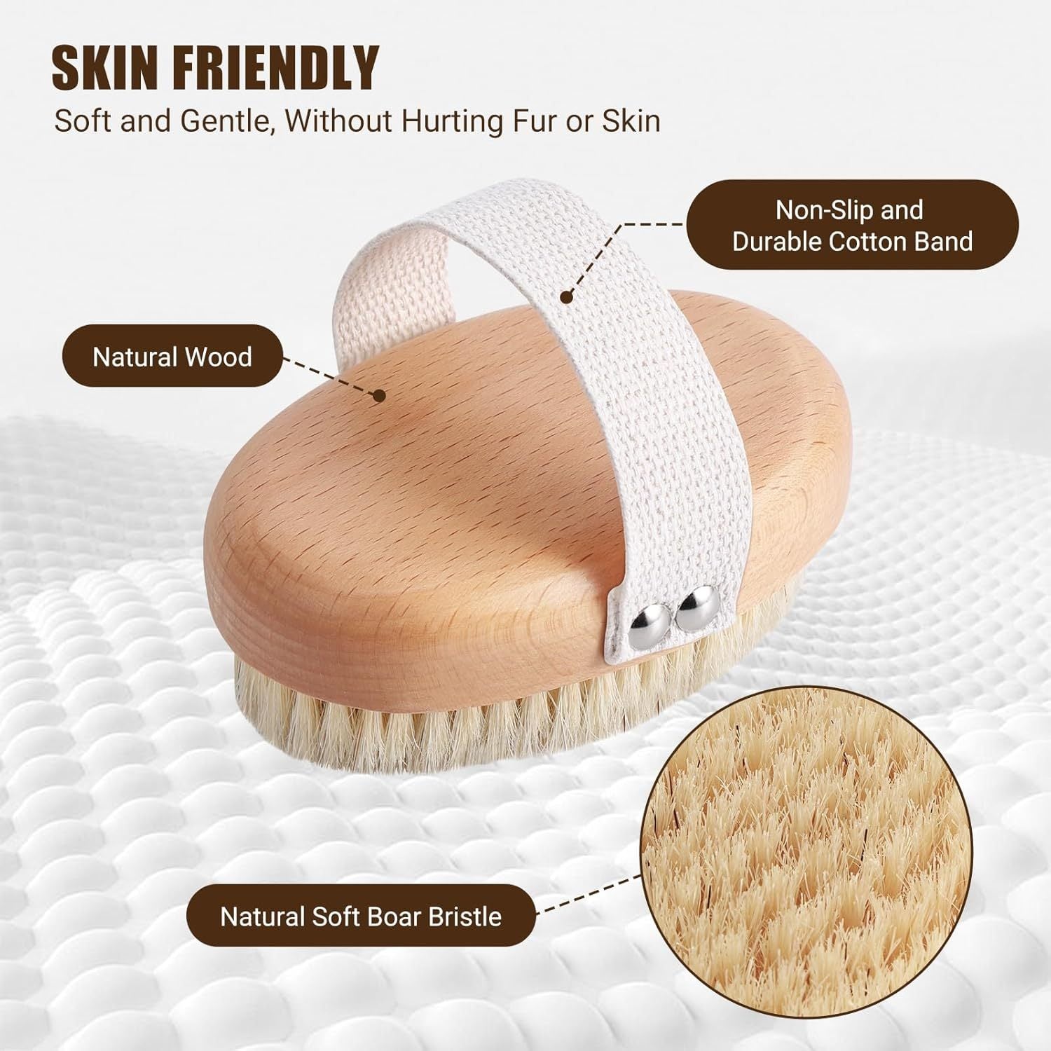 JMT-240906 Ergonomic Soft Boar Bristle Pet Brush for Short Haired Dogs and Cats, Reduces Shedding, Gentle on Skin