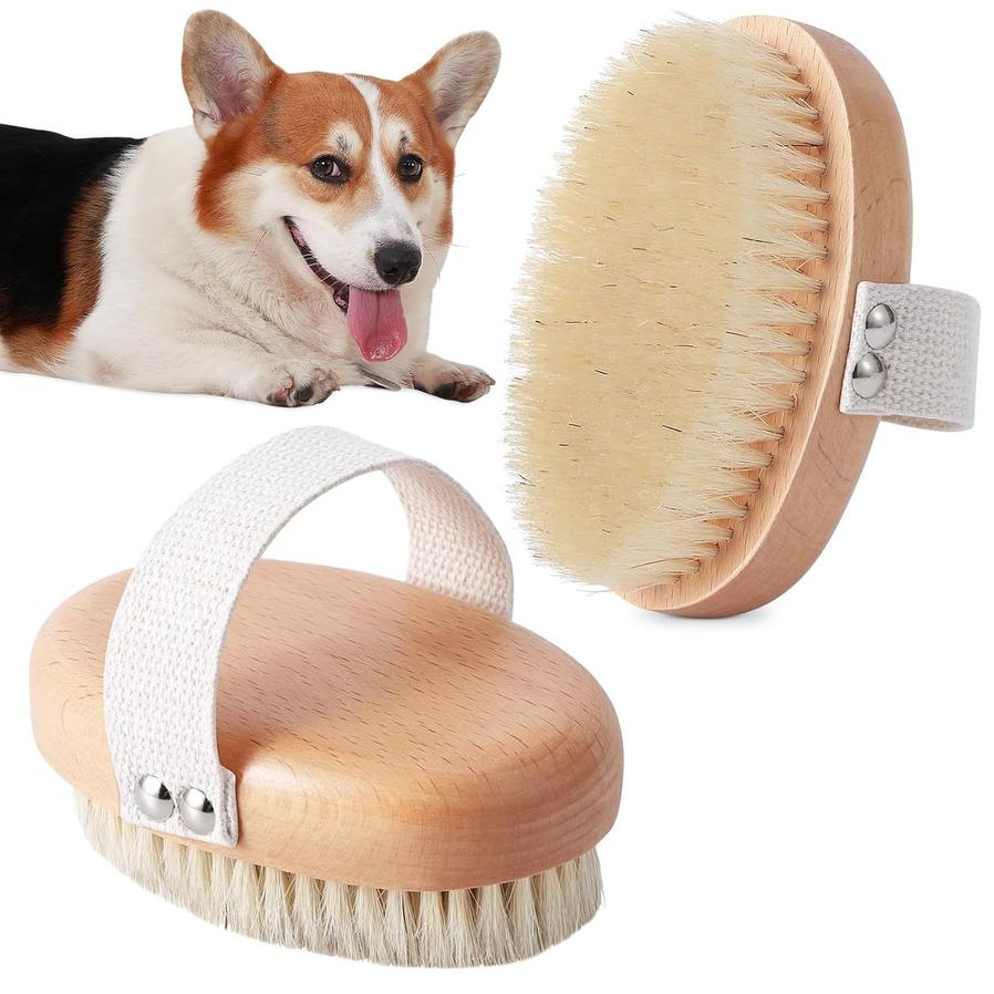 JMT-240906 Ergonomic Soft Boar Bristle Pet Brush for Short Haired Dogs and Cats, Reduces Shedding, Gentle on Skin
