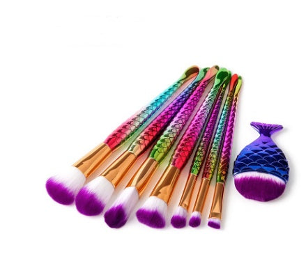 JMT-241098 Mermaid and Diamond Makeup Brush Set with 12 Nylon Brushes in Rose Gold and Colorful Designs