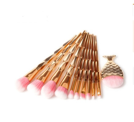 JMT-241098 Mermaid and Diamond Makeup Brush Set with 12 Nylon Brushes in Rose Gold and Colorful Designs