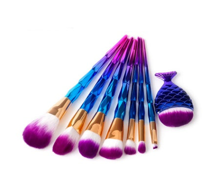 JMT-241098 Mermaid and Diamond Makeup Brush Set with 12 Nylon Brushes in Rose Gold and Colorful Designs