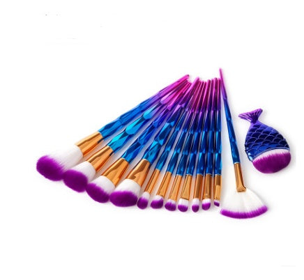 JMT-241098 Mermaid and Diamond Makeup Brush Set with 12 Nylon Brushes in Rose Gold and Colorful Designs
