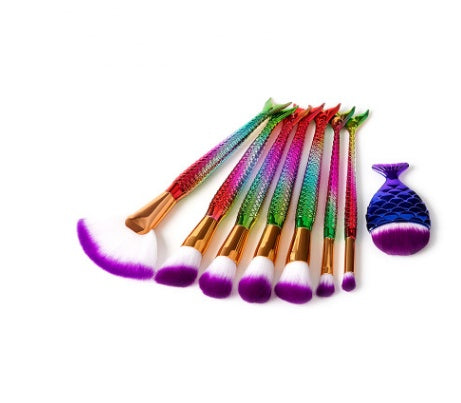 JMT-241098 Mermaid and Diamond Makeup Brush Set with 12 Nylon Brushes in Rose Gold and Colorful Designs