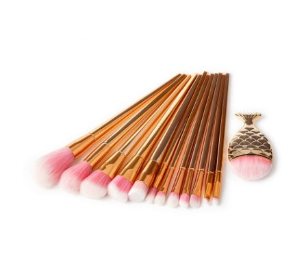 JMT-241098 Mermaid and Diamond Makeup Brush Set with 12 Nylon Brushes in Rose Gold and Colorful Designs