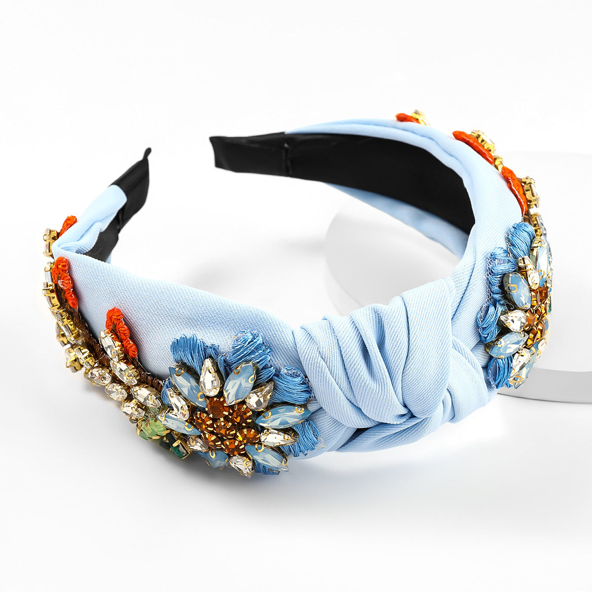 JMT-241354 Floral Diamond-Studded Fabric Headband for Women - Green, Blue, Pink, 5.5cm Wide