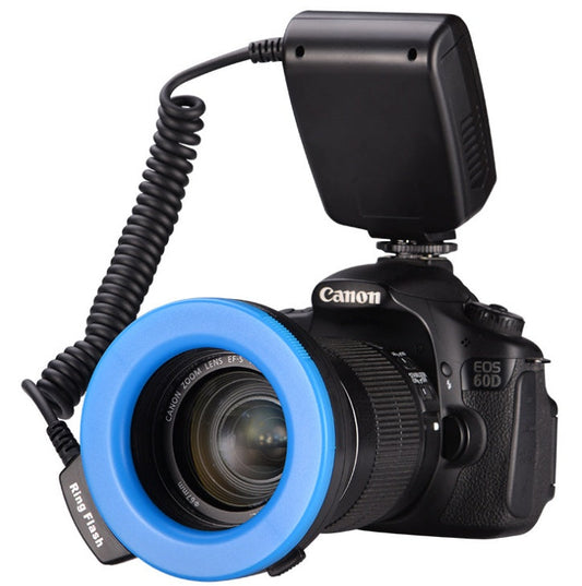 JMT-241354 Ring Flash with LCD Display for Macro Photography - Adjustable Brightness, 8 Adapter Rings, 4 Color Diffusers
