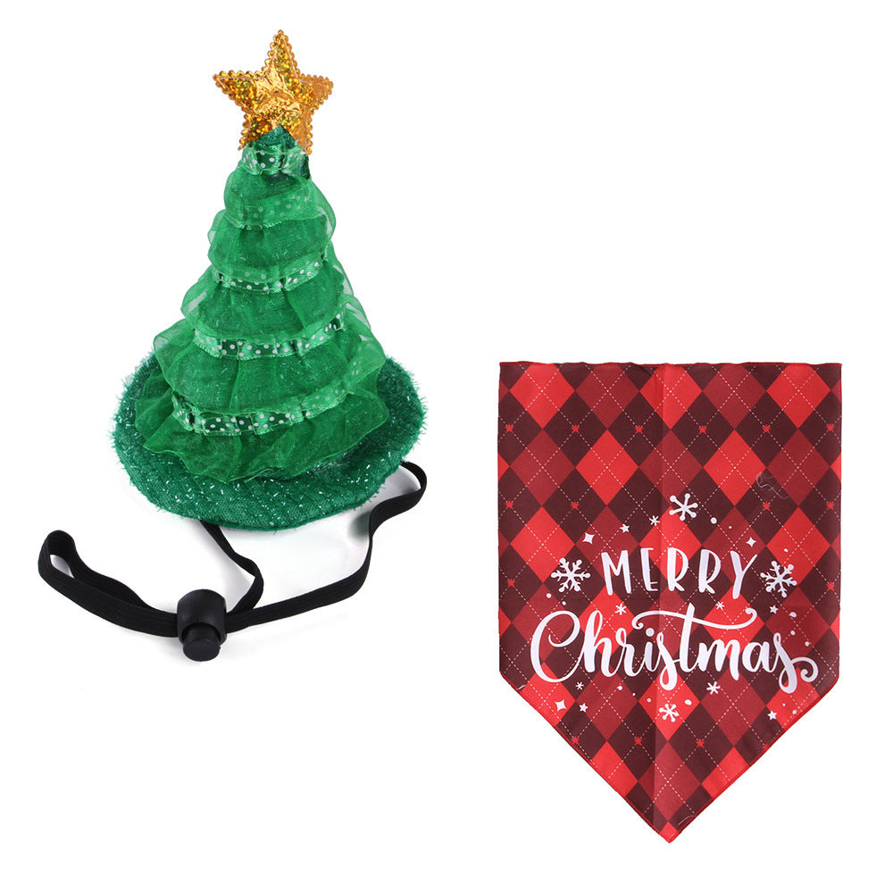 JMT-242442 Pet Christmas Suit with Hat and Triangle Scarf Set - Available in Red Plaid, Green Plaid, and Snowman Designs