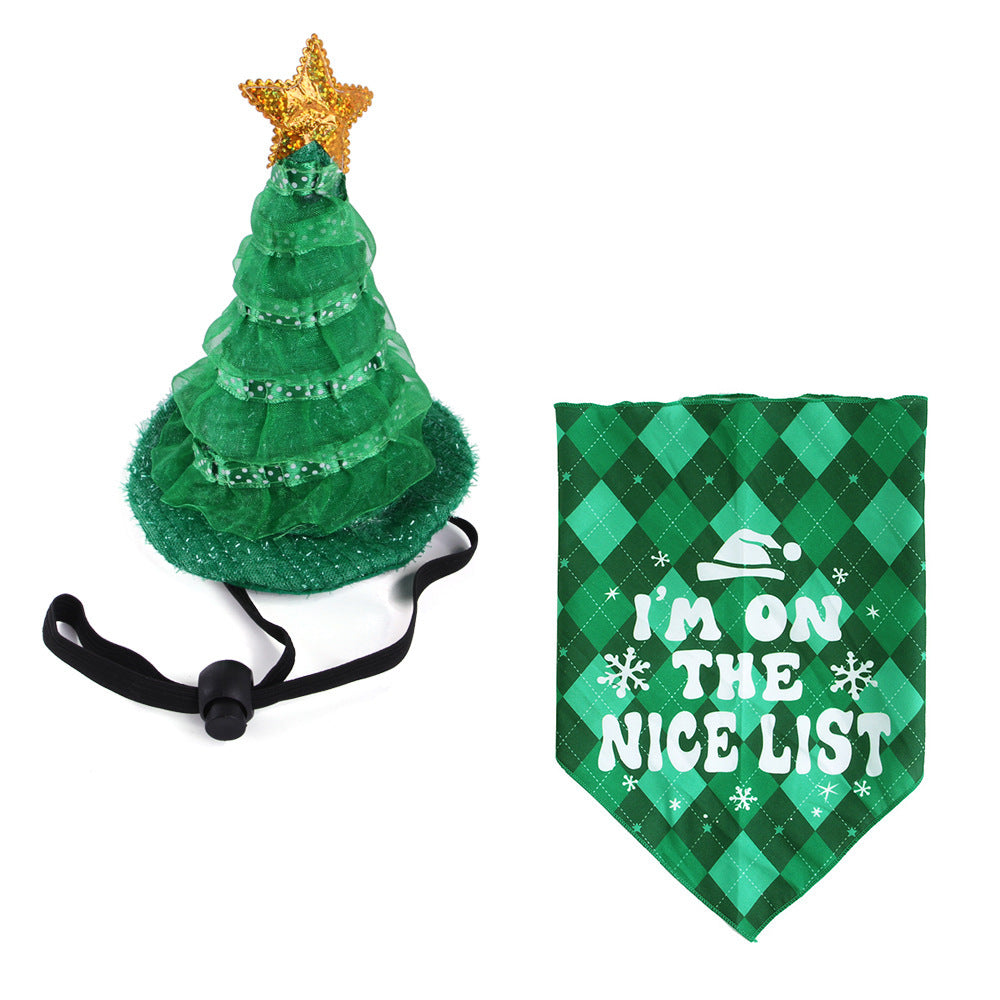 JMT-242442 Pet Christmas Suit with Hat and Triangle Scarf Set - Available in Red Plaid, Green Plaid, and Snowman Designs