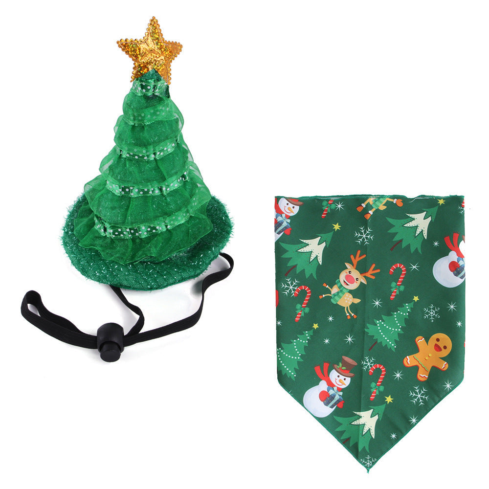 JMT-242442 Pet Christmas Suit with Hat and Triangle Scarf Set - Available in Red Plaid, Green Plaid, and Snowman Designs