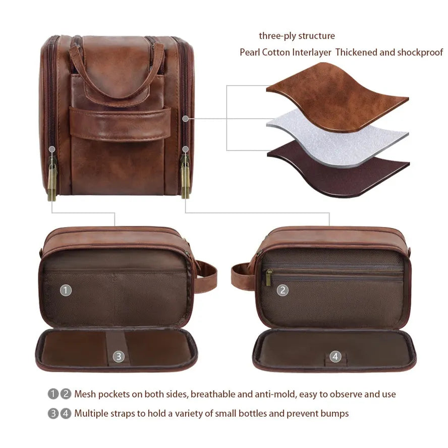 JMT-243018 Large Capacity PU Leather Men's Toiletry Bag - Retro Multifunctional Travel Storage