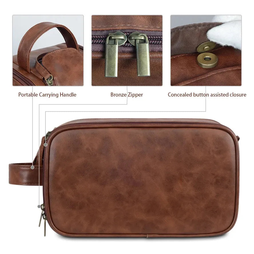 JMT-243018 Large Capacity PU Leather Men's Toiletry Bag - Retro Multifunctional Travel Storage