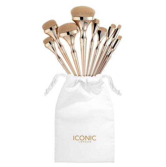 JMT-243402 Golden Makeup Brush Set - 9 Nylon Brushes with Long Plastic Handles, 17.5CM Total Length