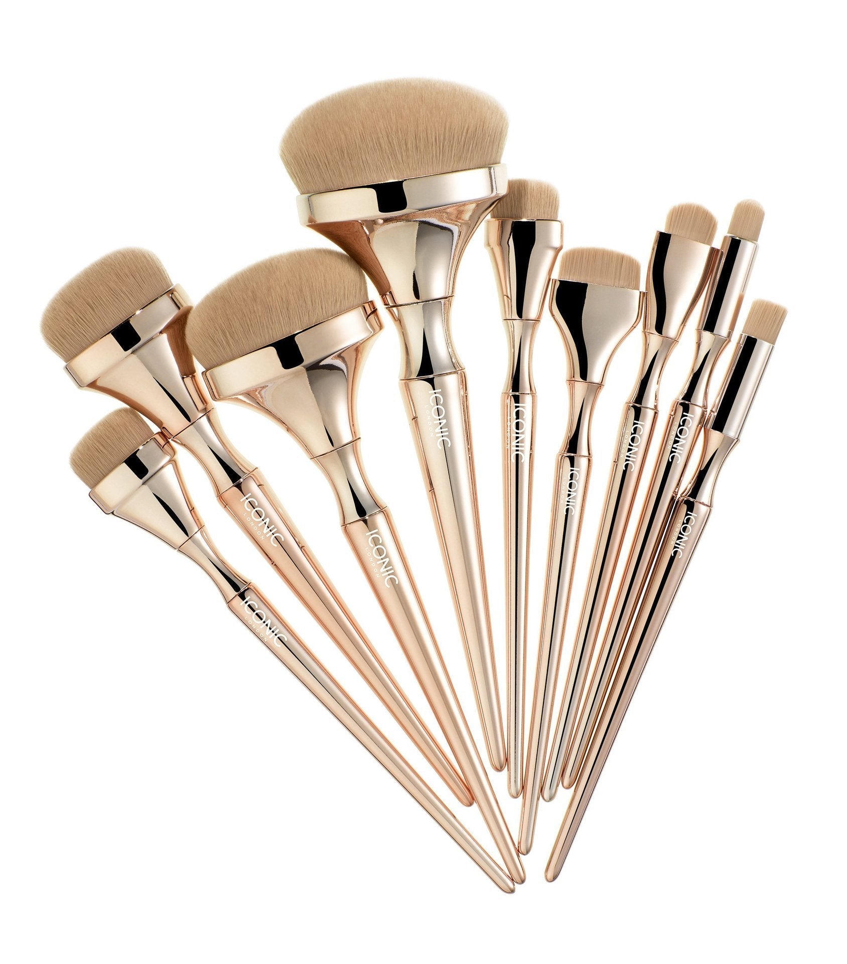 JMT-243402 Golden Makeup Brush Set - 9 Nylon Brushes with Long Plastic Handles, 17.5CM Total Length