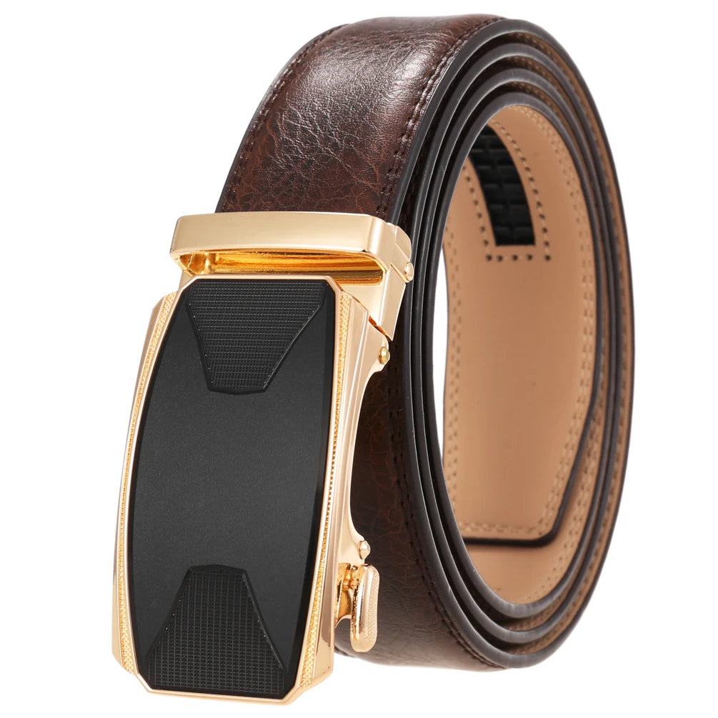 JMT-243722 Automatic Buckle Leather Belt with Simple Alloy Buckle for Men