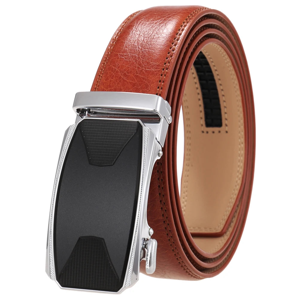 JMT-243722 Automatic Buckle Leather Belt with Simple Alloy Buckle for Men
