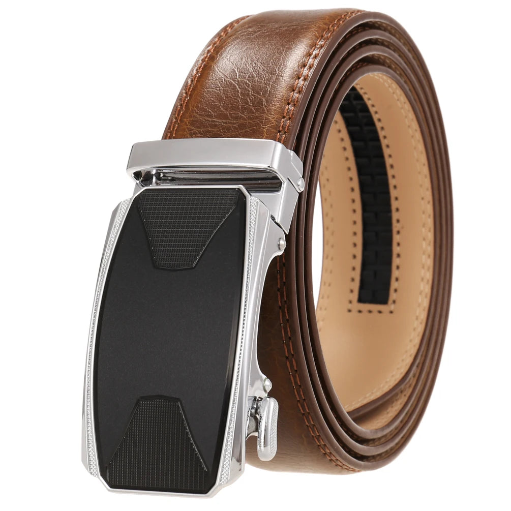 JMT-243722 Automatic Buckle Leather Belt with Simple Alloy Buckle for Men