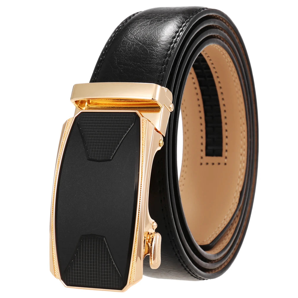 JMT-243722 Automatic Buckle Leather Belt with Simple Alloy Buckle for Men