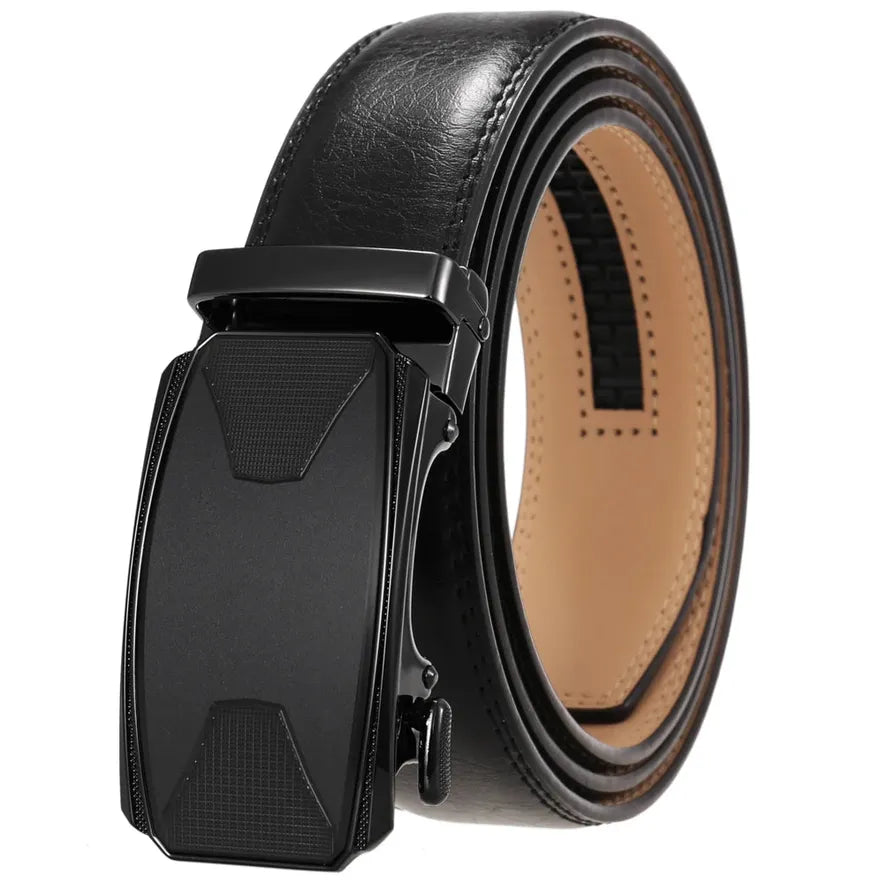 JMT-243722 Automatic Buckle Leather Belt with Simple Alloy Buckle for Men