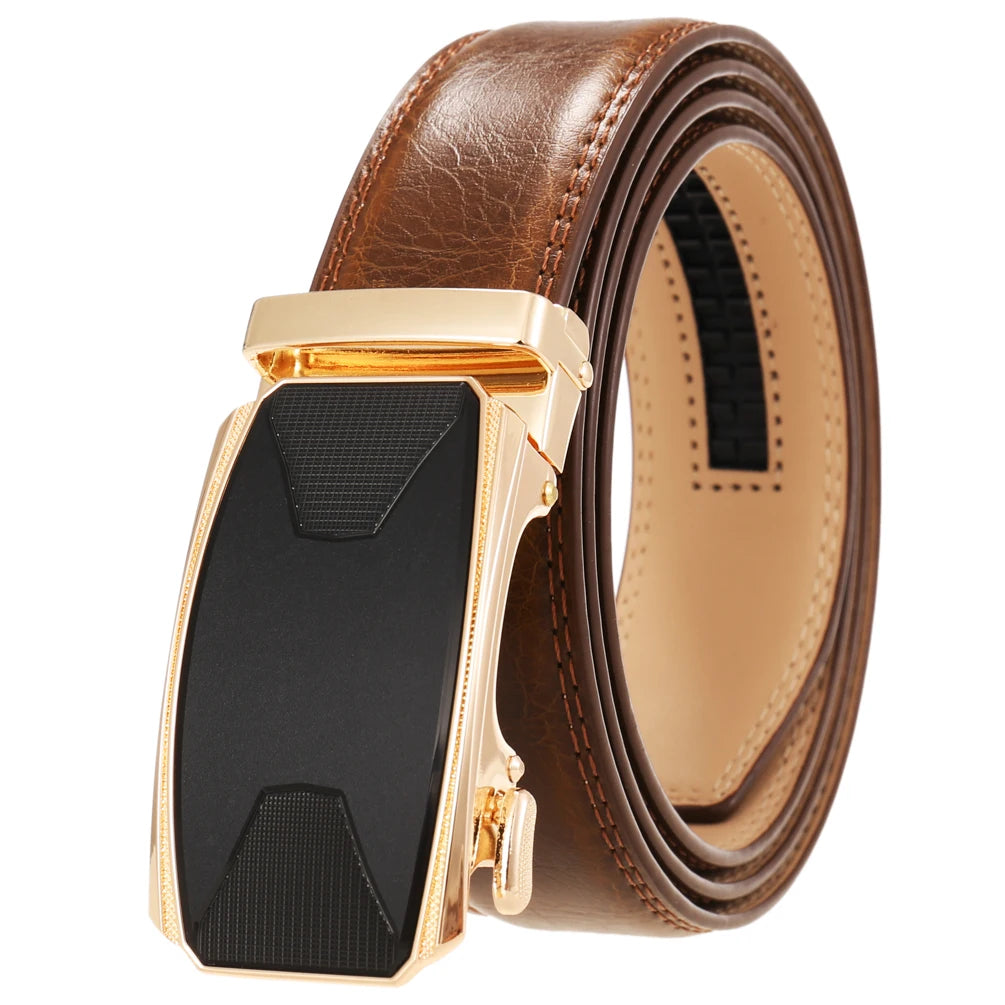 JMT-243722 Automatic Buckle Leather Belt with Simple Alloy Buckle for Men