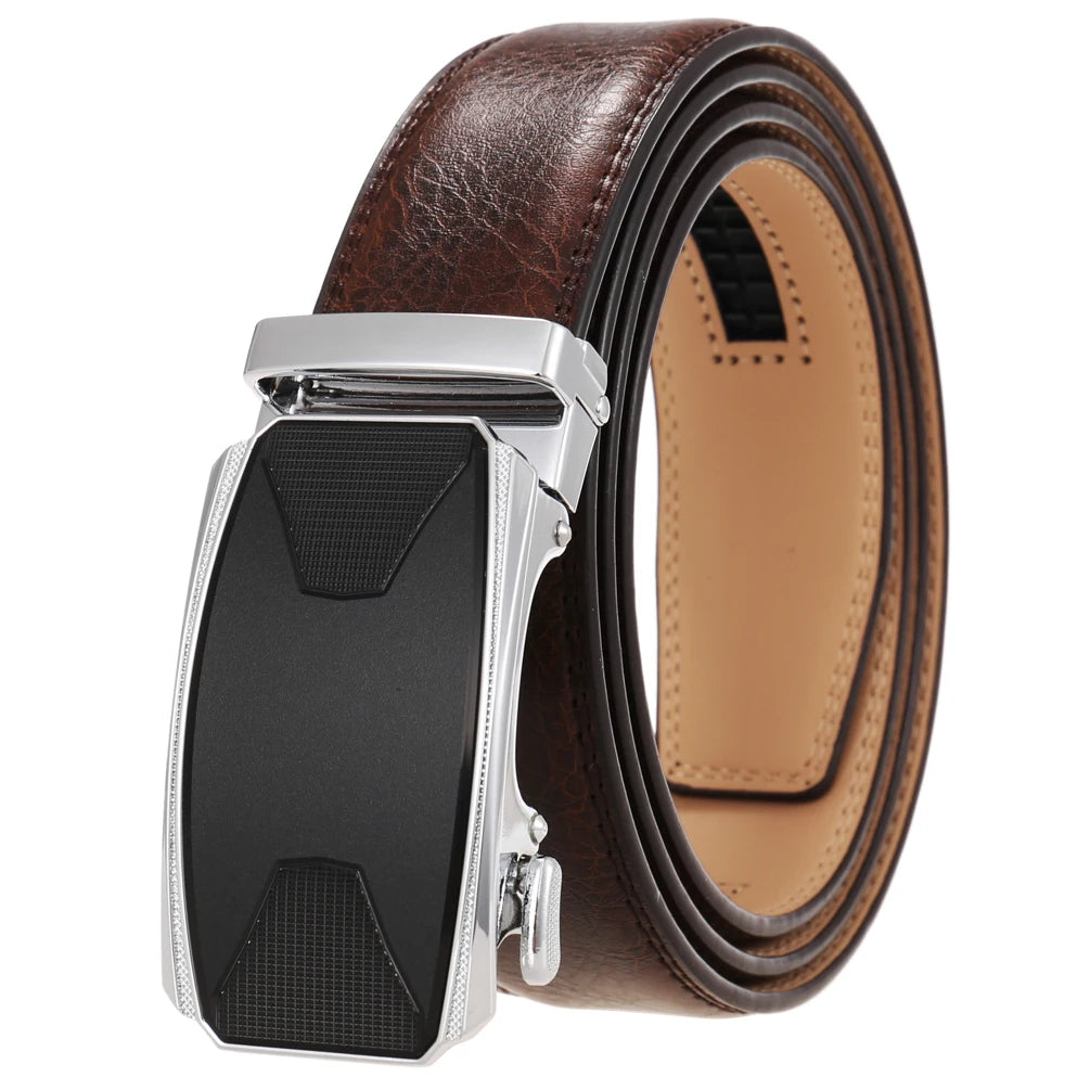 JMT-243722 Automatic Buckle Leather Belt with Simple Alloy Buckle for Men