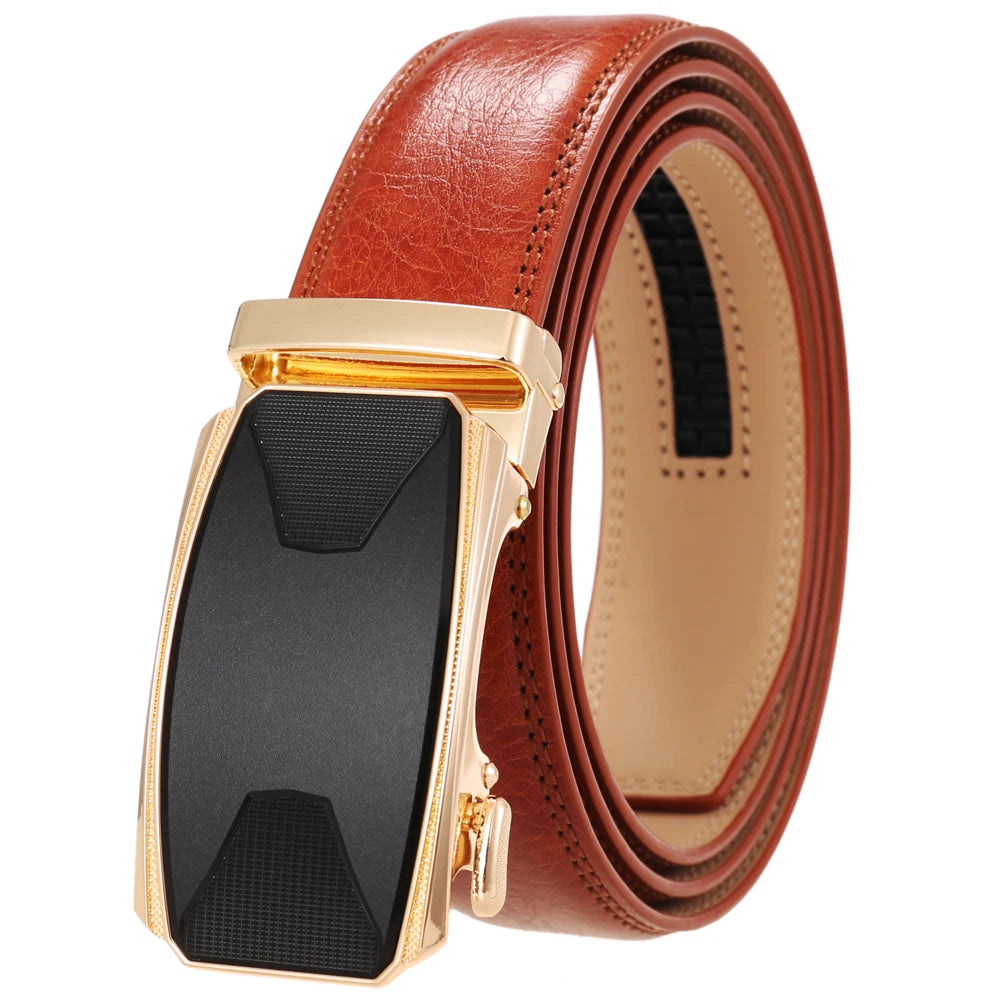 JMT-243722 Automatic Buckle Leather Belt with Simple Alloy Buckle for Men