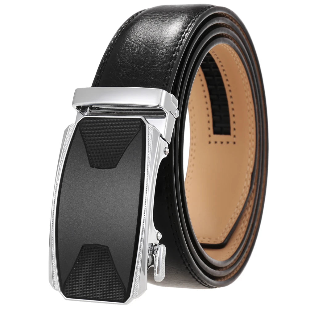 JMT-243722 Automatic Buckle Leather Belt with Simple Alloy Buckle for Men