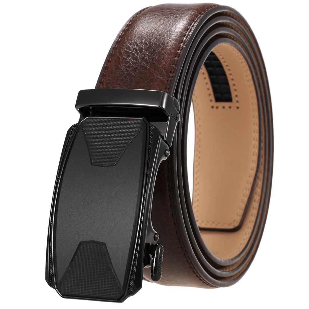 JMT-243722 Automatic Buckle Leather Belt with Simple Alloy Buckle for Men