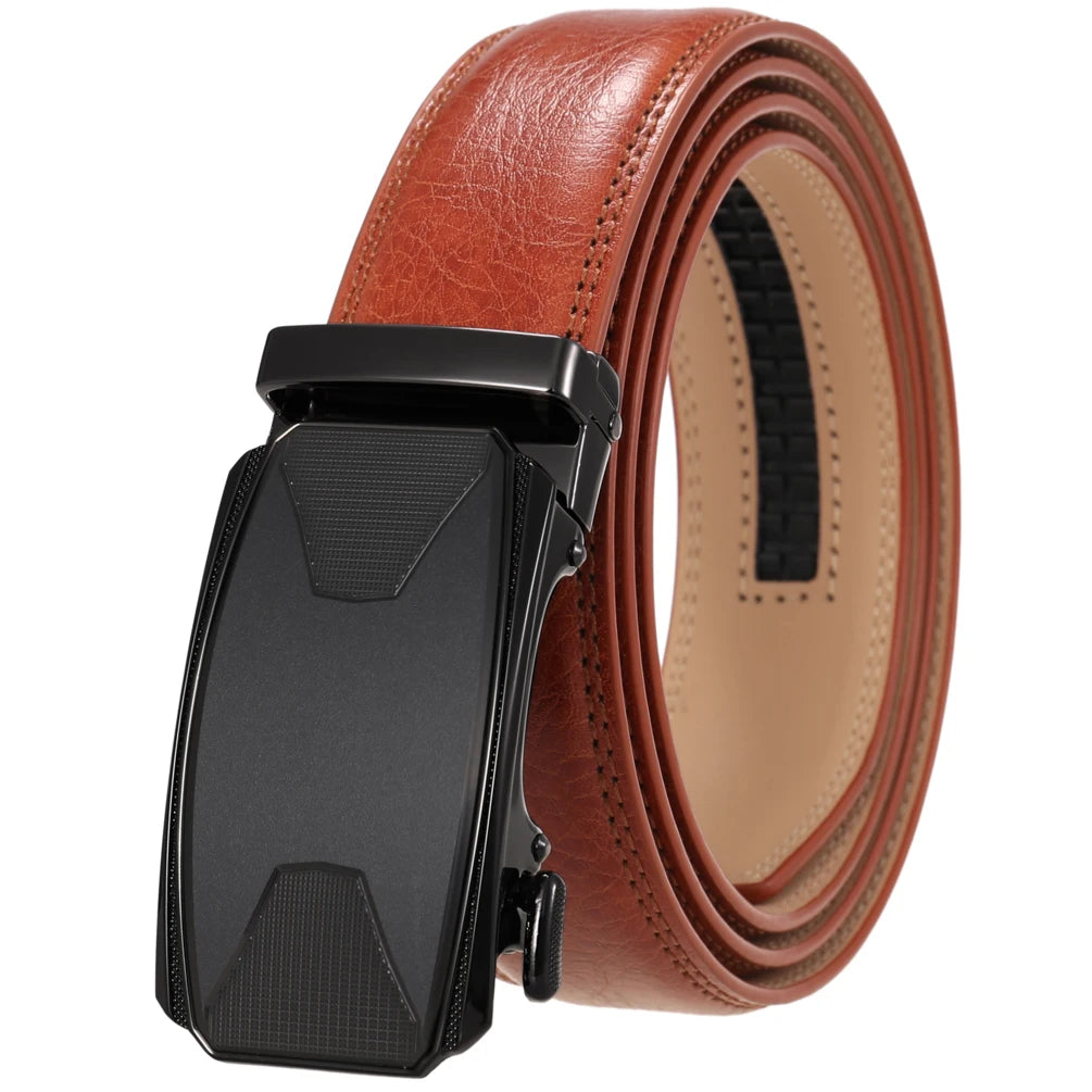 JMT-243722 Automatic Buckle Leather Belt with Simple Alloy Buckle for Men