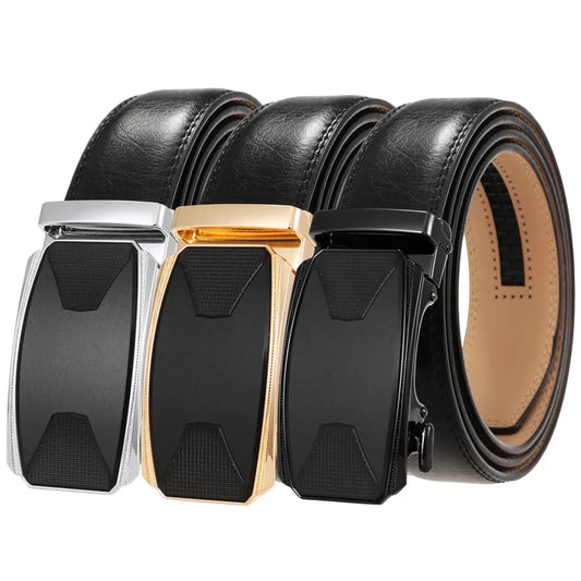 JMT-243722 Automatic Buckle Leather Belt with Simple Alloy Buckle for Men