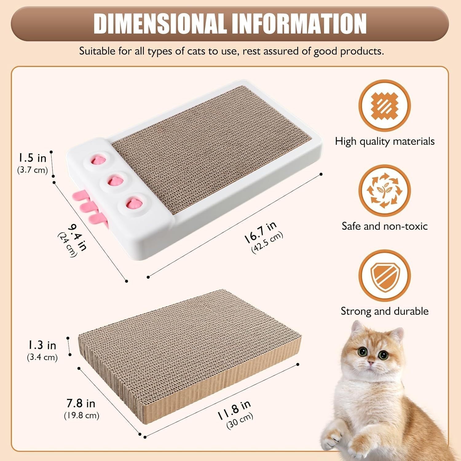 JMT-244106 Interactive Whack A Mole Cat Scratching Board - Cardboard Cat Scratcher and Enrichment Toy for Indoor Cats