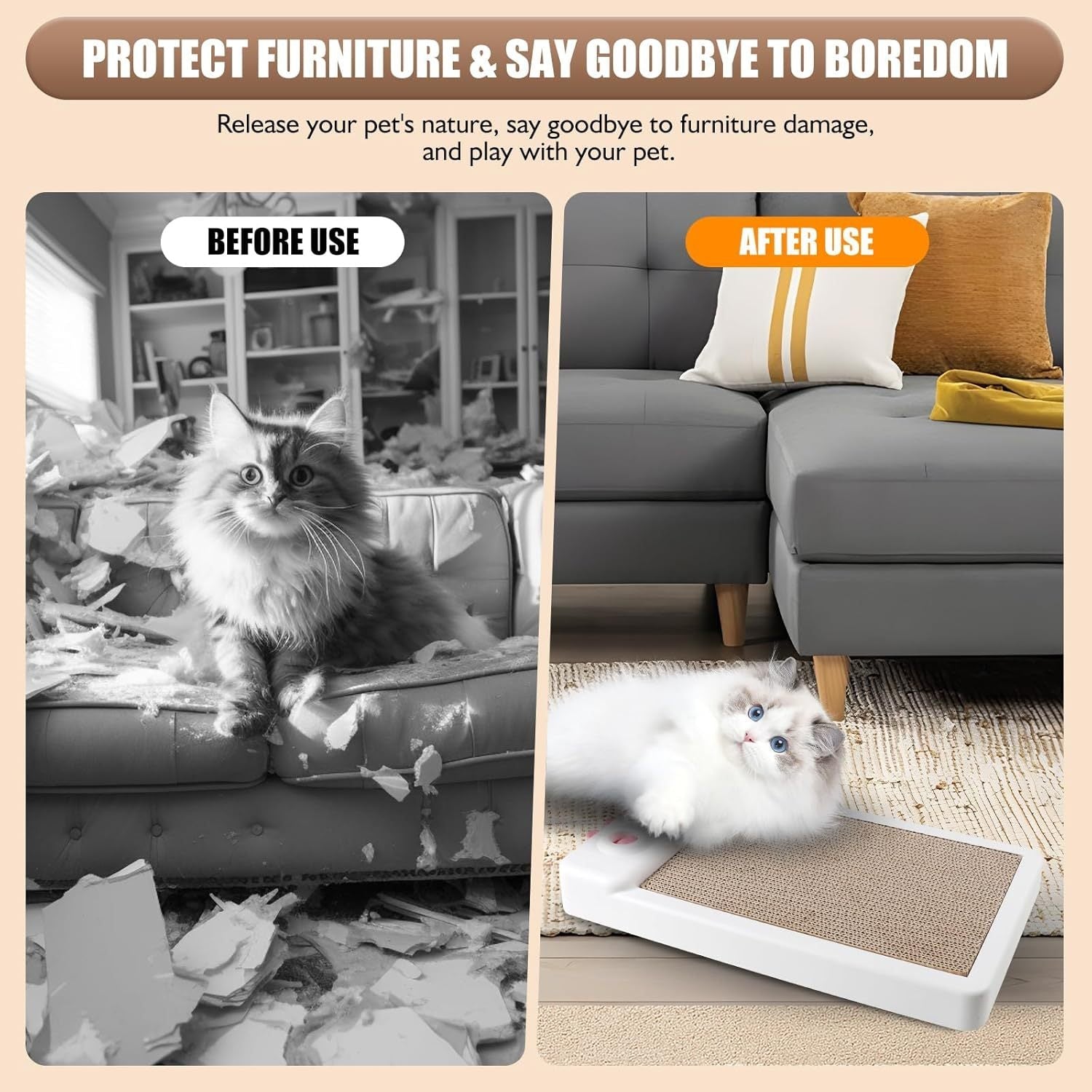 JMT-244106 Interactive Whack A Mole Cat Scratching Board - Cardboard Cat Scratcher and Enrichment Toy for Indoor Cats