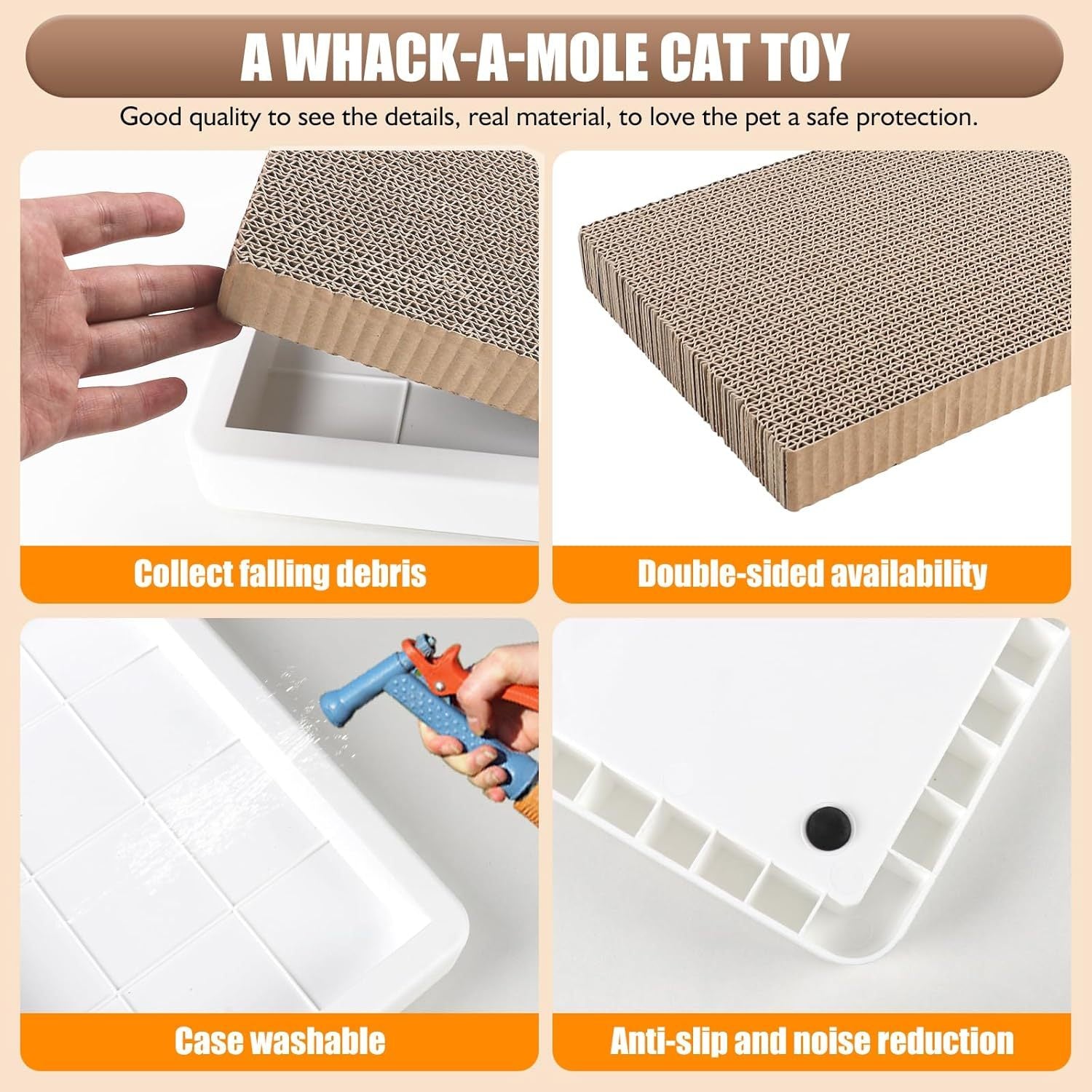 JMT-244106 Interactive Whack A Mole Cat Scratching Board - Cardboard Cat Scratcher and Enrichment Toy for Indoor Cats