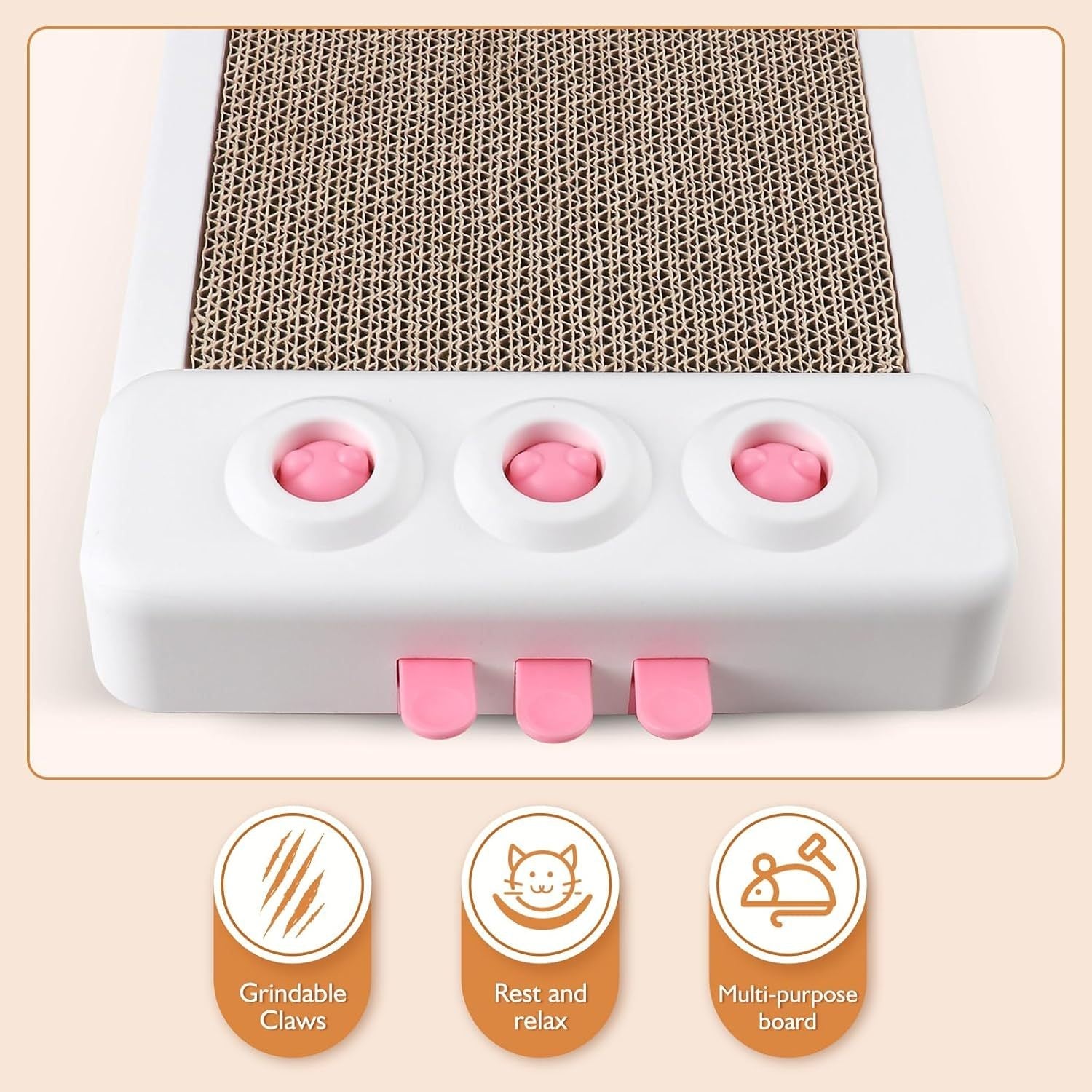 JMT-244106 Interactive Whack A Mole Cat Scratching Board - Cardboard Cat Scratcher and Enrichment Toy for Indoor Cats